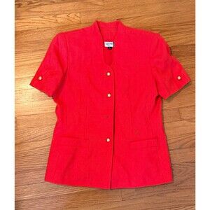 Kasper A.S.L. Red Basic Jacket Button Front Short Sleeve Pockets Short 12